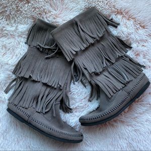 Grey Minnetonka Moccasin Boots